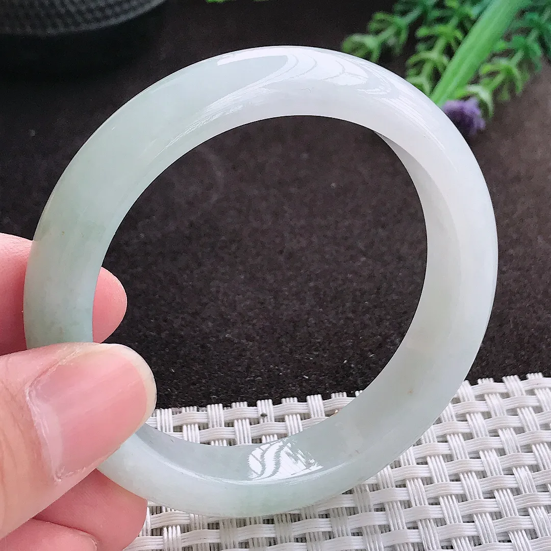 实拍A货翡翠53/12.3/8老坑冰润水灵飘花手镯翡翠玉镯子平安镯