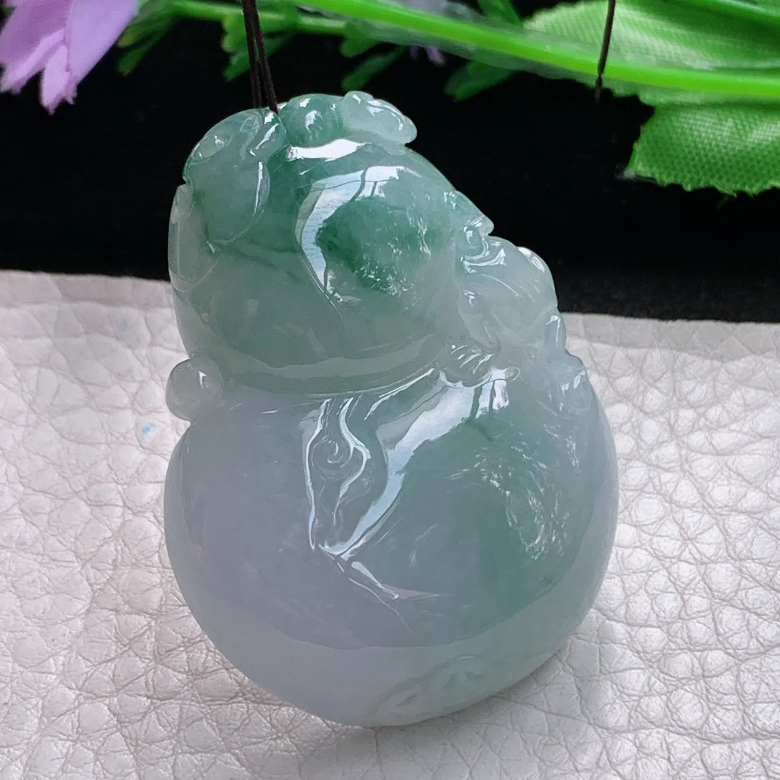 zen实拍46.5*35.2*11缅甸翡翠精美飘花大葫芦玉项坠 毛衣坠