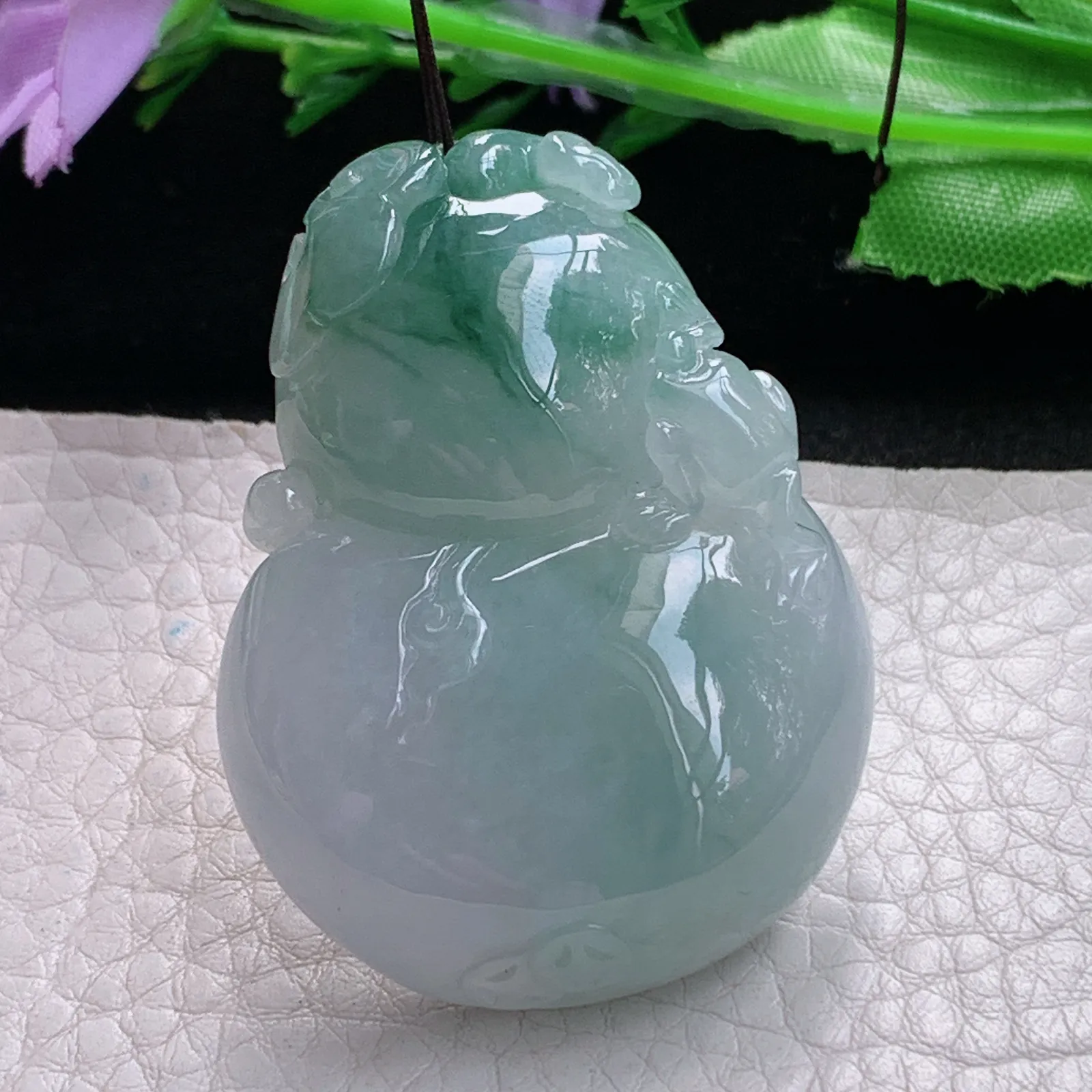 zen实拍46.5*35.2*11缅甸翡翠精美飘花大葫芦玉项坠 毛衣坠