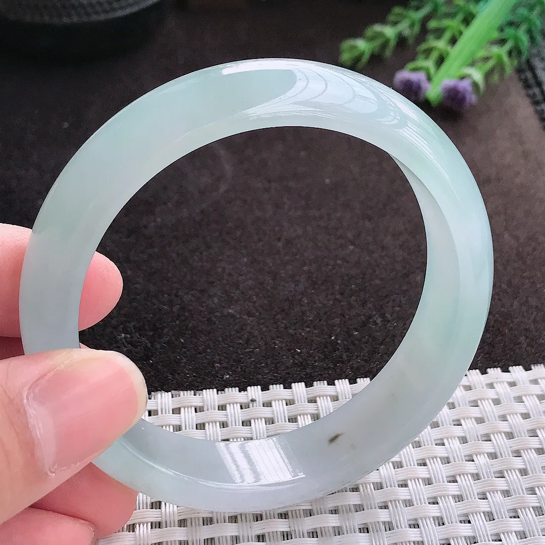 实拍A货翡翠58/14.6/7.9老坑冰胶果冻冰晴宽边手镯翡翠玉镯子平安镯