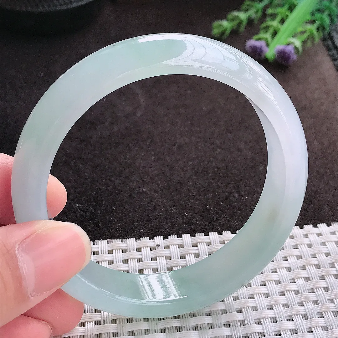 实拍A货翡翠58/14.6/7.9老坑冰胶果冻冰晴宽边手镯翡翠玉镯子平安镯