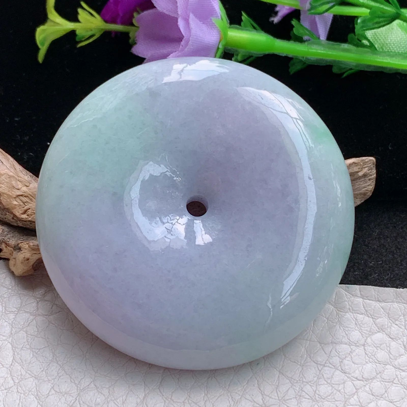 zen实拍55.3*13缅甸翡翠精美春带彩大平安扣 玉扣玉项坠 玉挂件