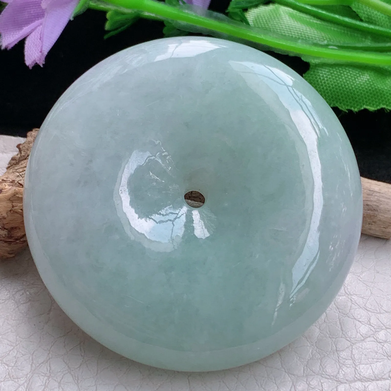 zen实拍55*12.8缅甸翡翠精美浅绿大平安扣 玉扣玉项坠 毛衣坠