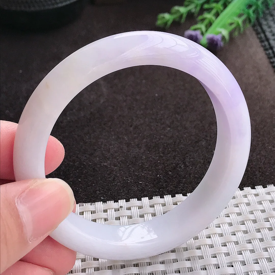 实拍A货翡翠55.5/12.4/8.6老坑秀气紫罗兰手镯翡翠玉镯子平安镯