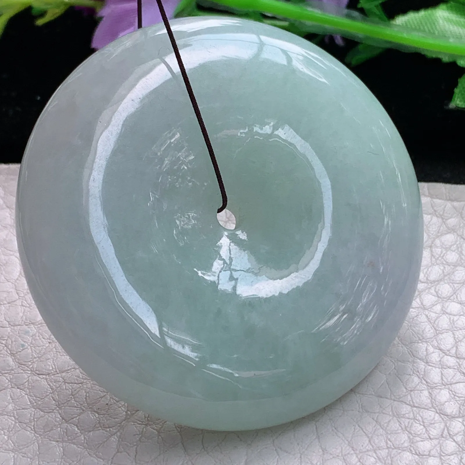 zen实拍55*12.8缅甸翡翠精美浅绿大平安扣 玉扣玉项坠 毛衣坠