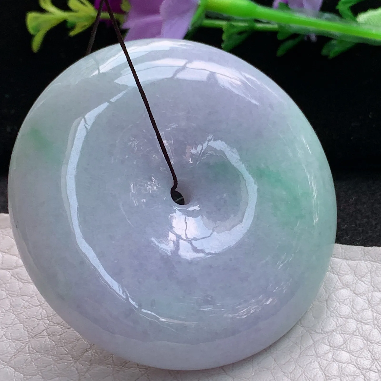 zen实拍55.3*13缅甸翡翠精美春带彩大平安扣 玉扣玉项坠 玉挂件