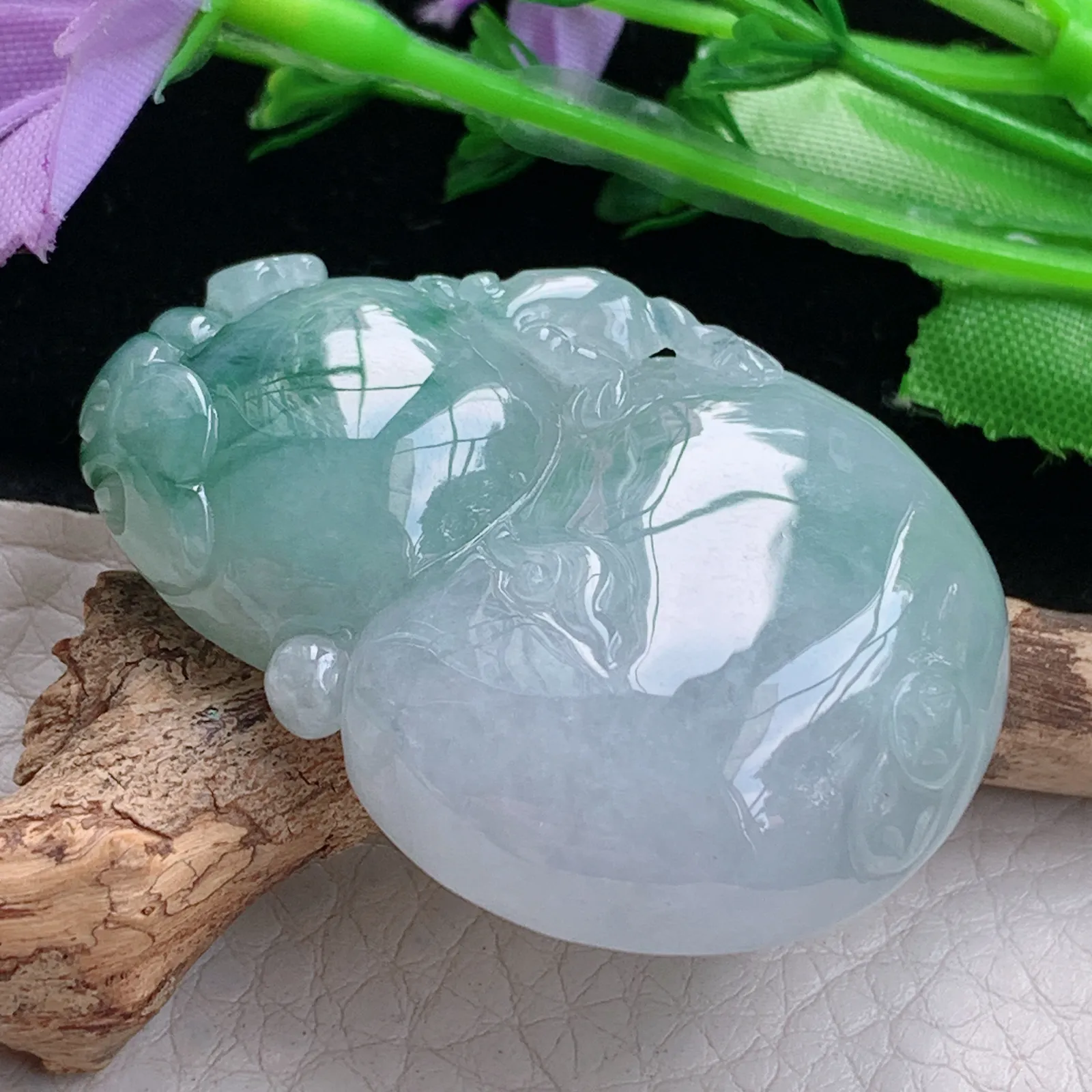 zen实拍46.5*35.2*11缅甸翡翠精美飘花大葫芦玉项坠 毛衣坠