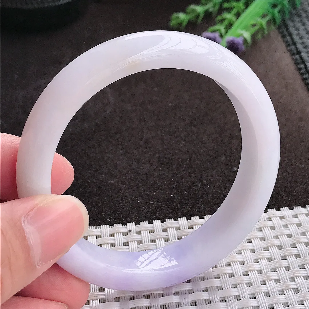 实拍A货翡翠55.5/12.4/8.6老坑秀气紫罗兰手镯翡翠玉镯子平安镯