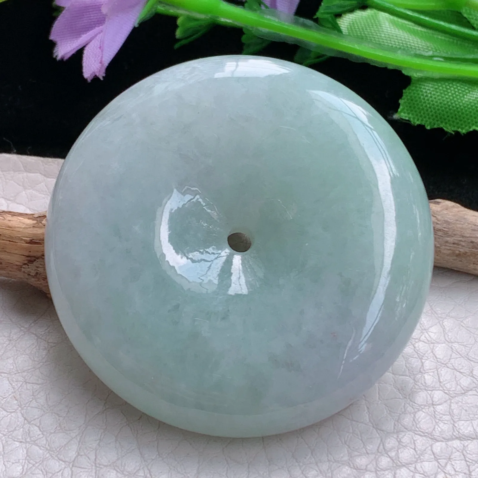 zen实拍55*12.8缅甸翡翠精美浅绿大平安扣 玉扣玉项坠 毛衣坠