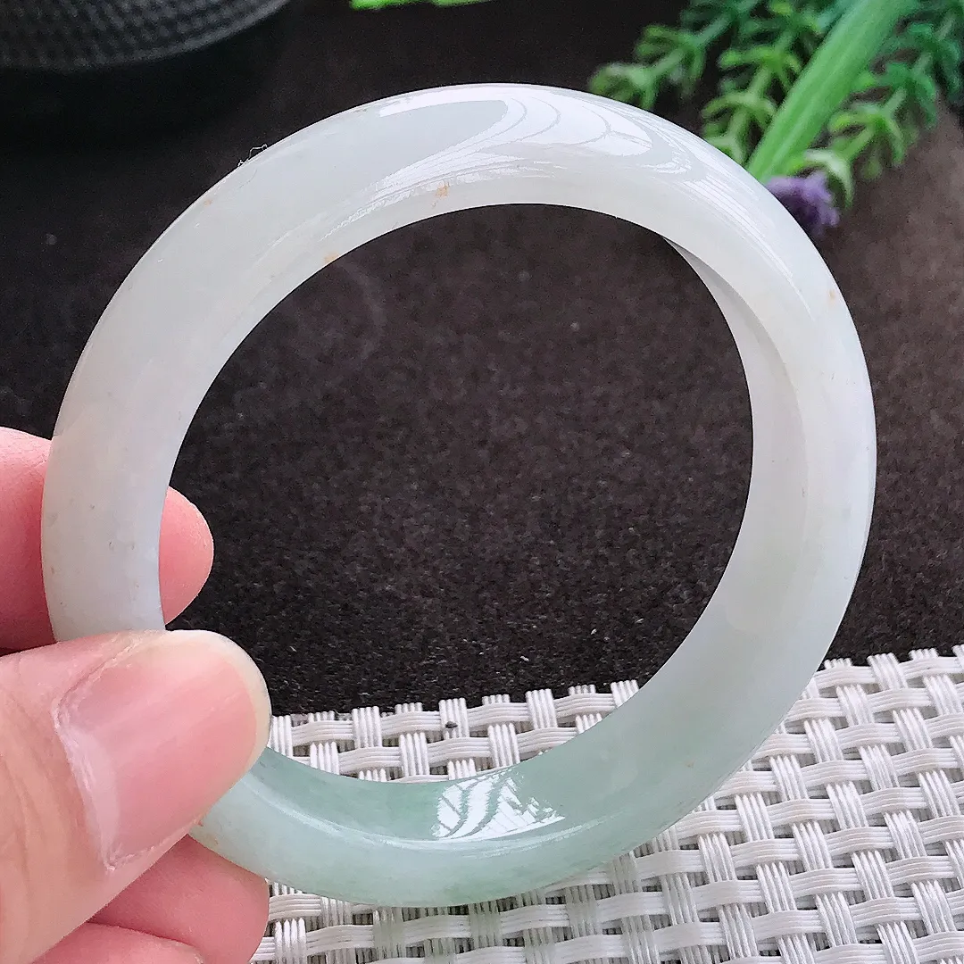 实拍A货翡翠53/12.3/8老坑冰润水灵飘花手镯翡翠玉镯子平安镯