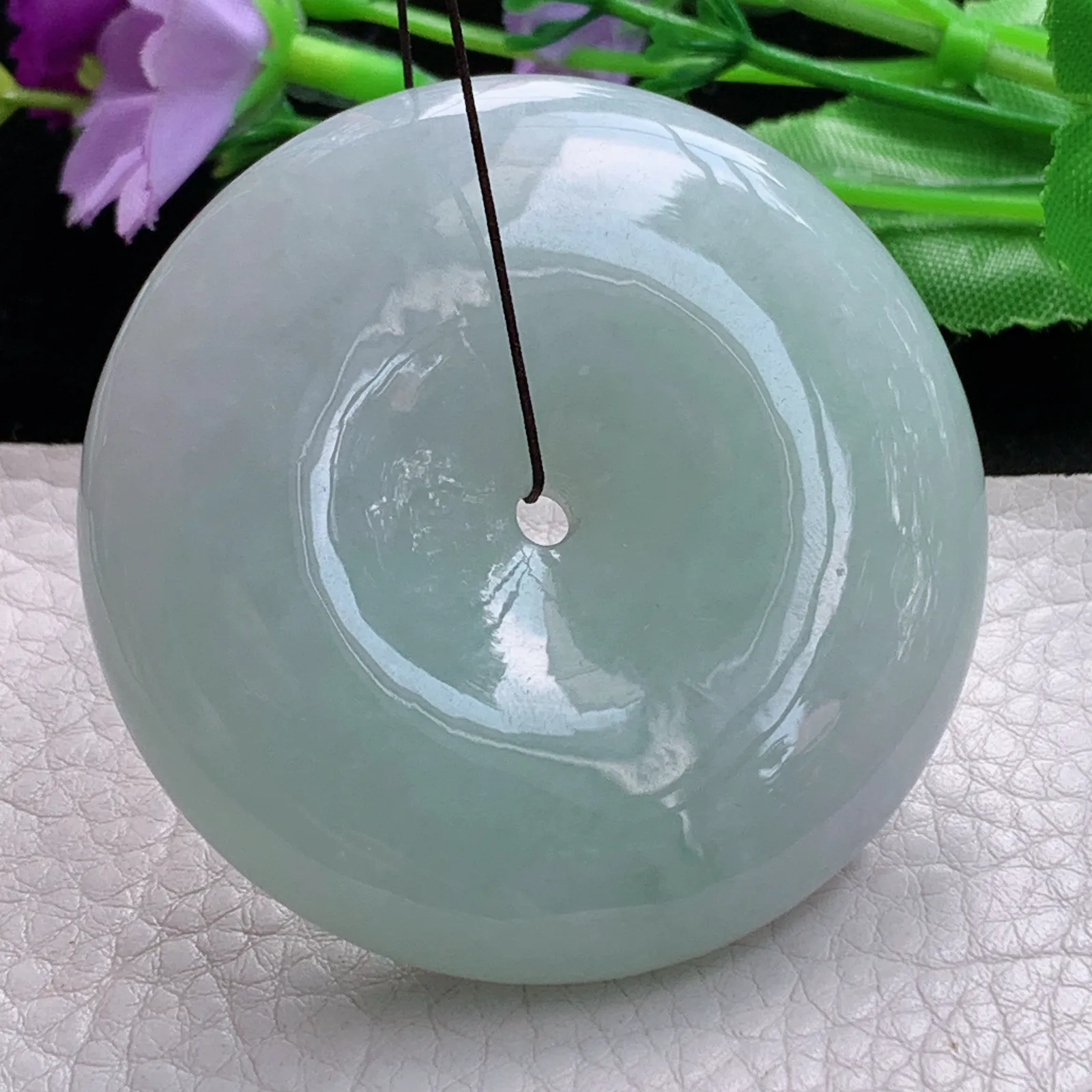 zen实拍55*12.8缅甸翡翠精美浅绿大平安扣 玉扣玉项坠 毛衣坠