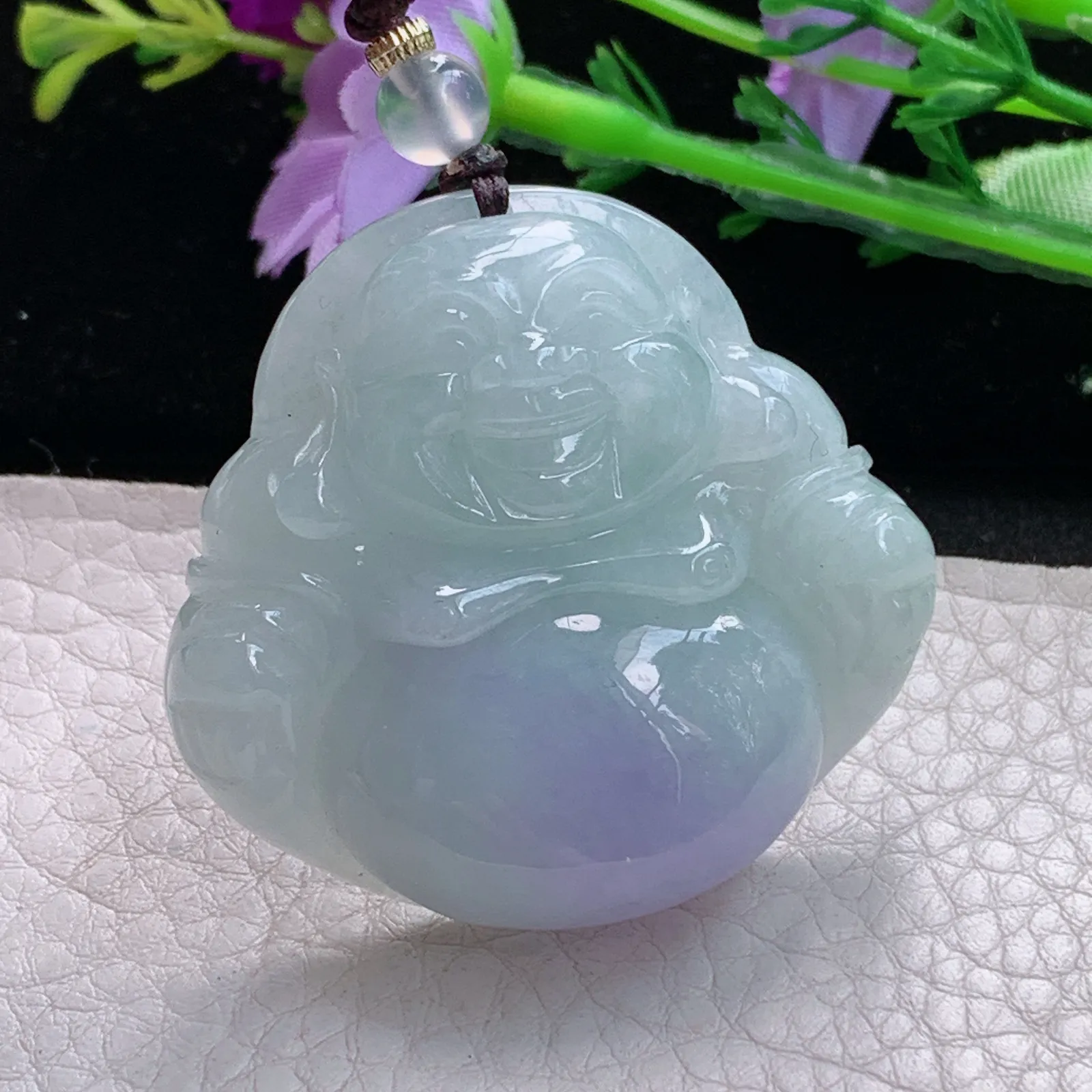 zen实拍41.8*44*12.8缅甸翡翠精美紫罗兰佛公 弥勒佛玉项坠 毛衣坠