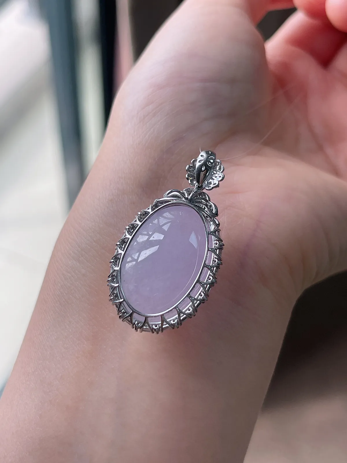 18k金翡翠糯化种紫色戒面吊坠