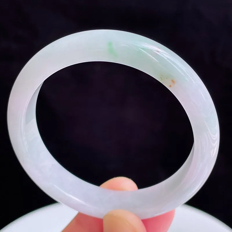 55圈有种有色天然翡翠A货淡紫玉手镯好种水春彩水润手镯47.75g