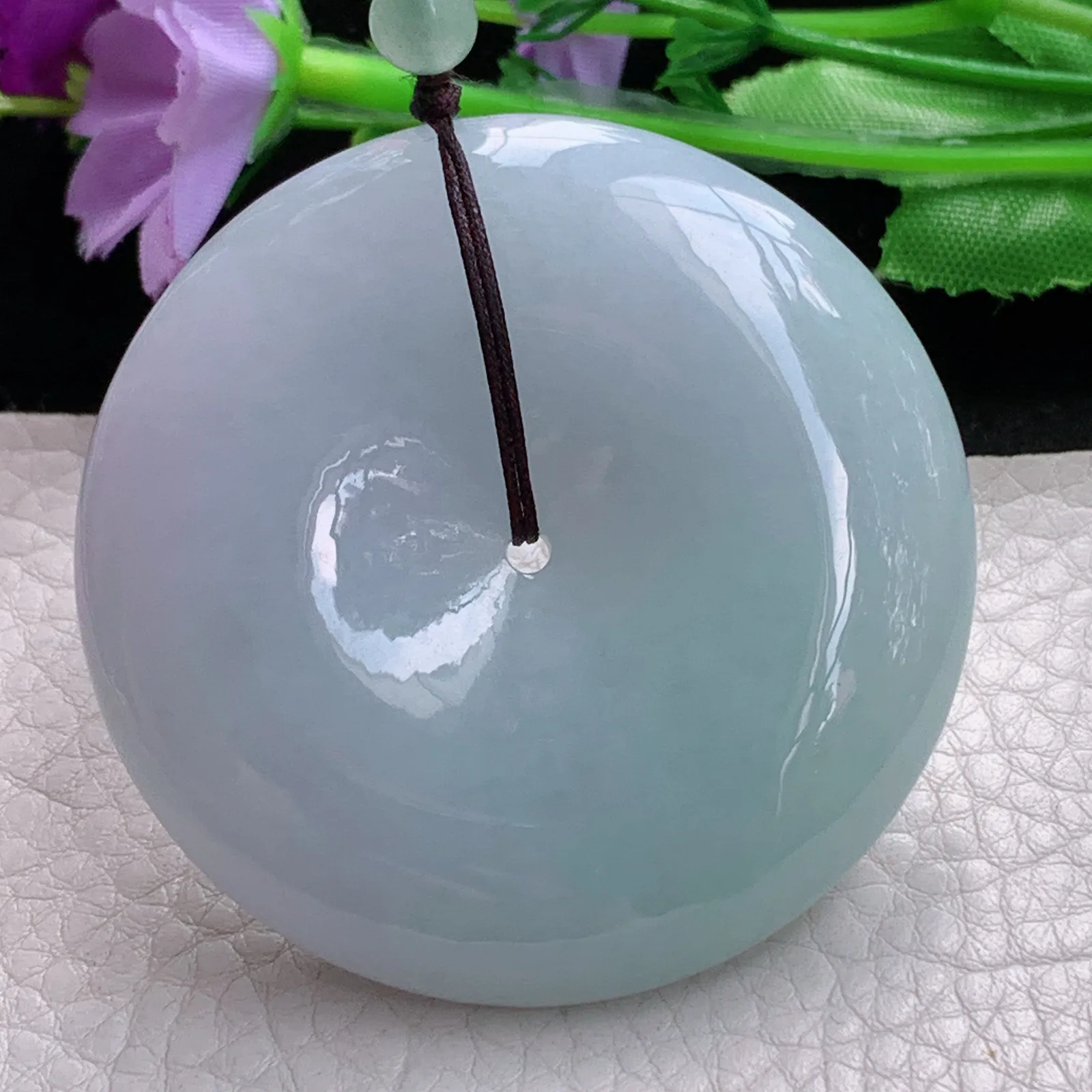 zen实拍54*12.2缅甸翡翠精美春带彩大平安扣 玉扣玉项坠 毛衣坠