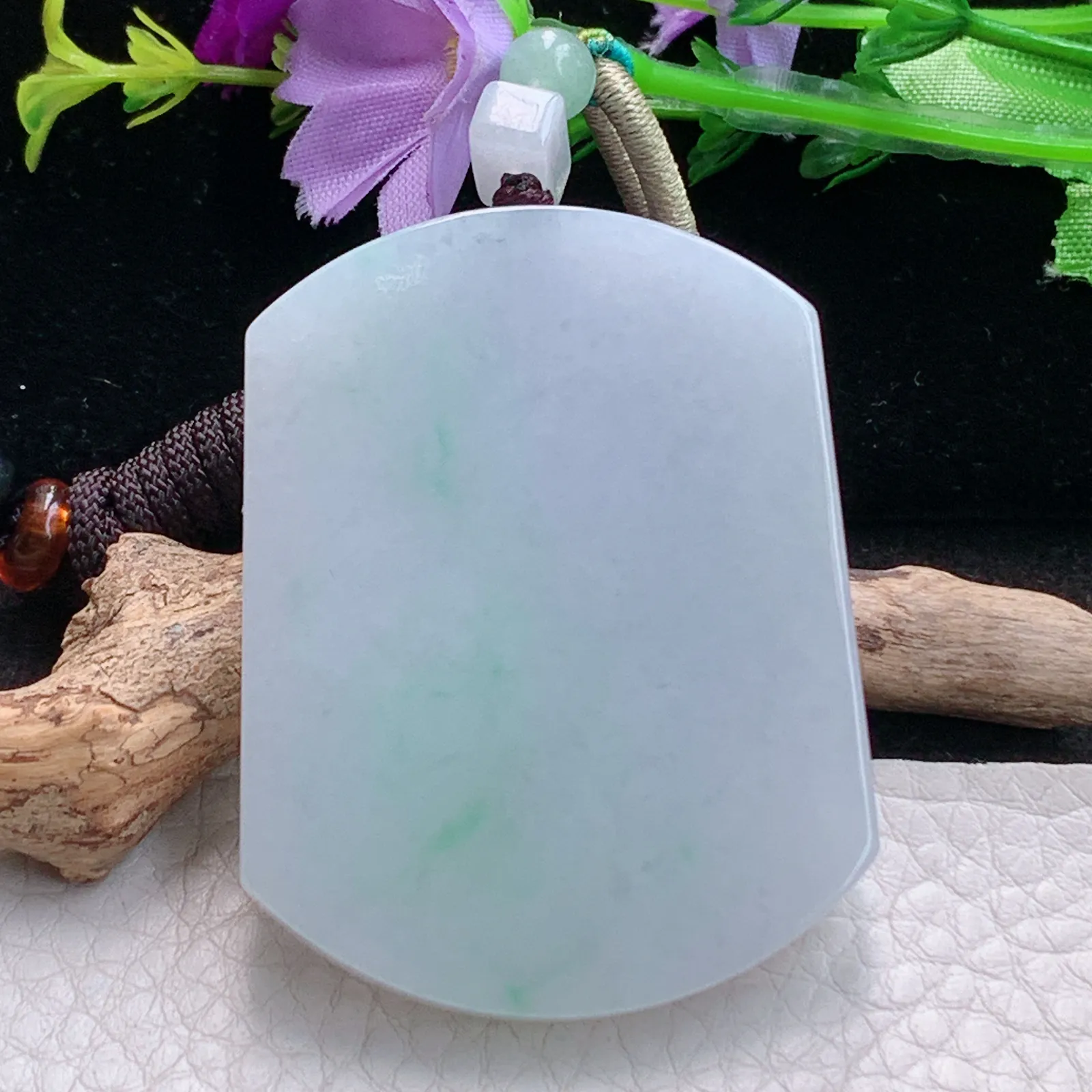 zen实拍53.3*41*5.7缅甸翡翠精美清新飘绿无事牌 素面牌玉项坠 玉挂件