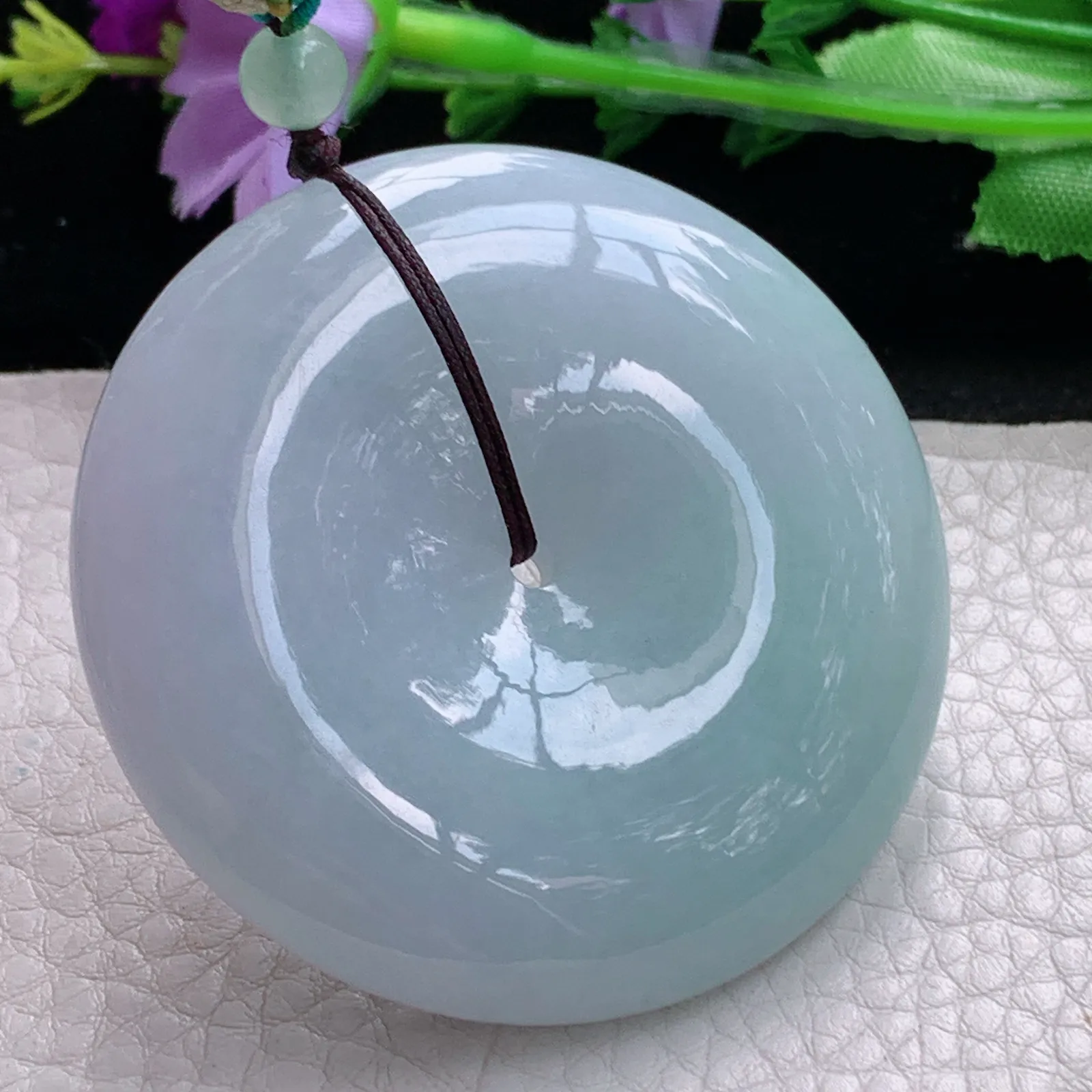 zen实拍54*12.2缅甸翡翠精美春带彩大平安扣 玉扣玉项坠 毛衣坠