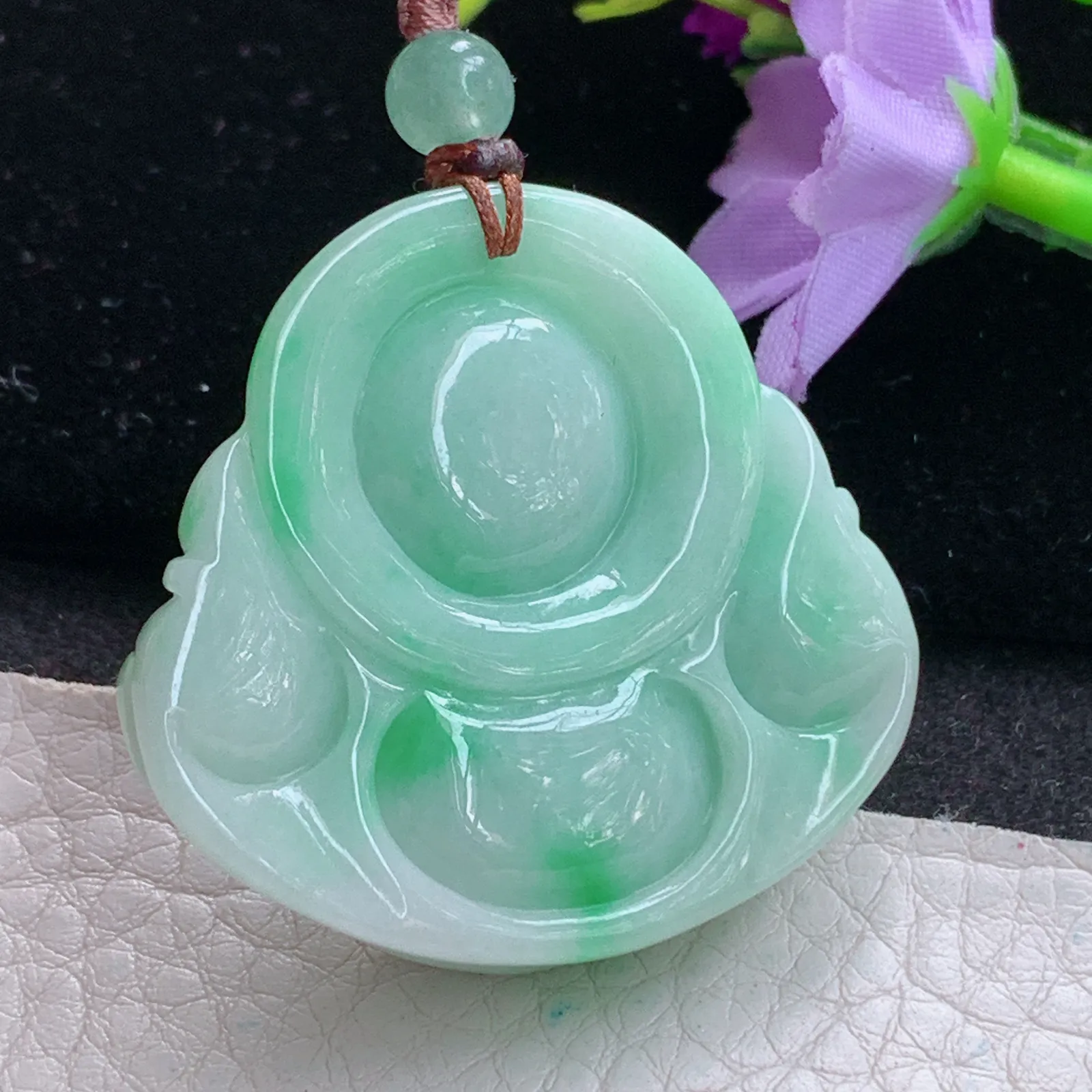 zen实拍43.6*46*13.2缅甸翡翠精美飘绿大佛公 弥勒佛玉项坠 玉挂件