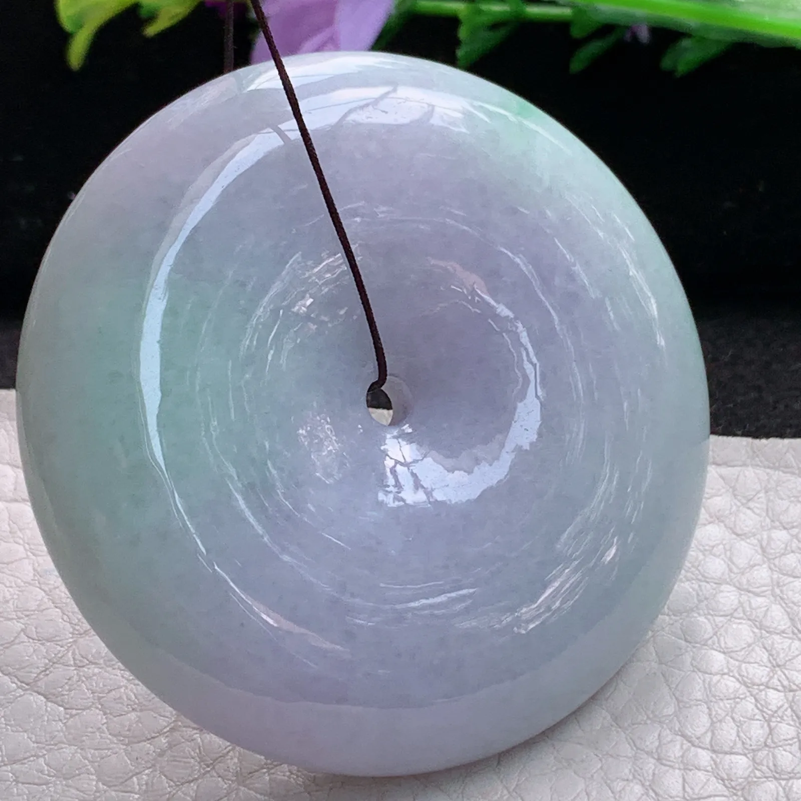 zen实拍55.3*13缅甸翡翠精美春带彩大平安扣 玉扣玉项坠 玉挂件