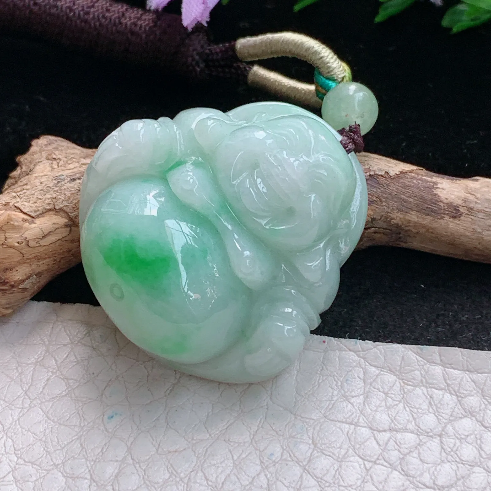 zen实拍35*33*13.5缅甸翡翠精美飘绿佛公 弥勒佛玉项坠 玉挂件