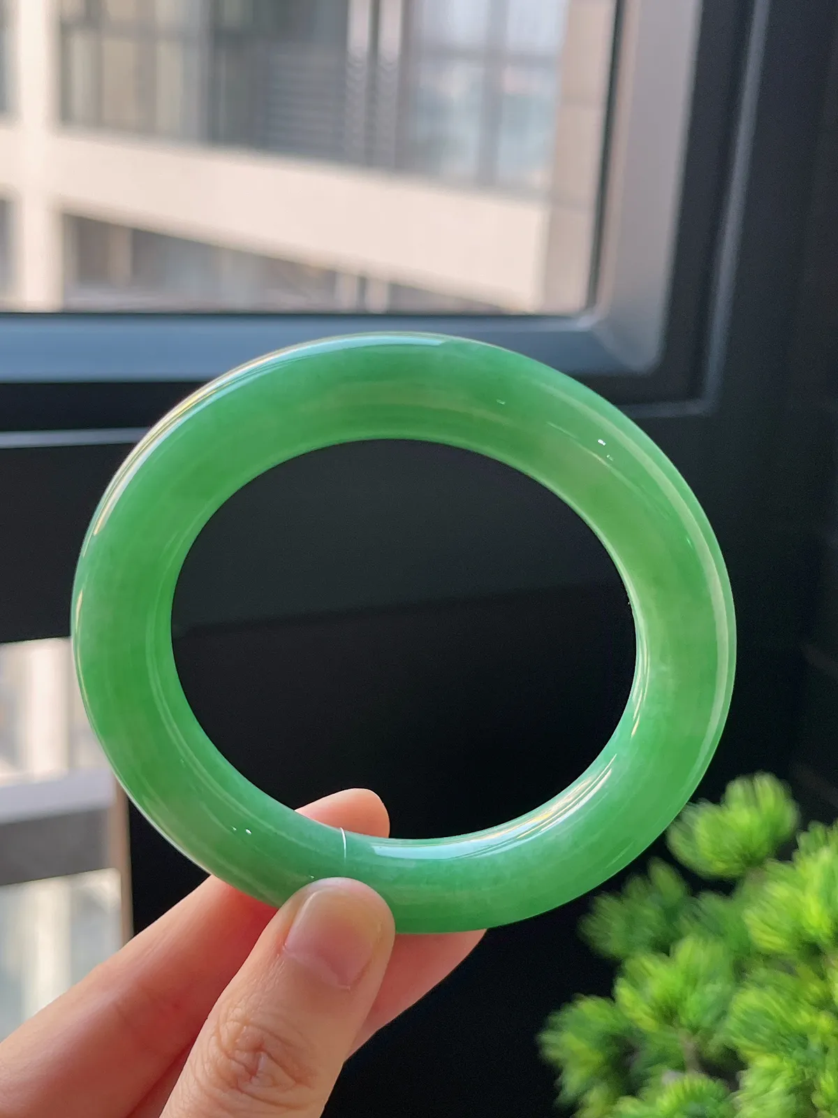 圆镯57圈口，翡翠糯化种满绿手镯