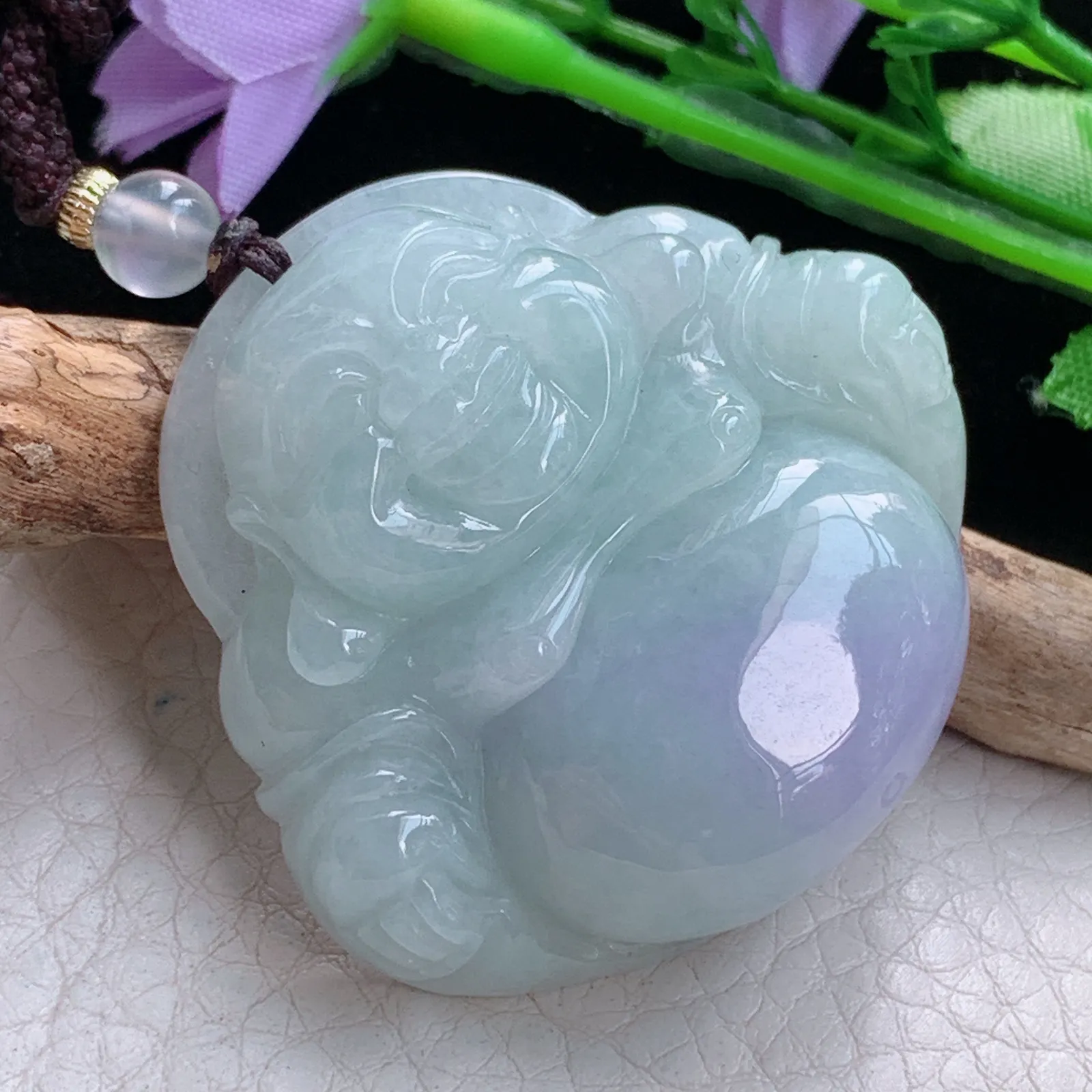 zen实拍41.8*44*12.8缅甸翡翠精美紫罗兰佛公 弥勒佛玉项坠 毛衣坠