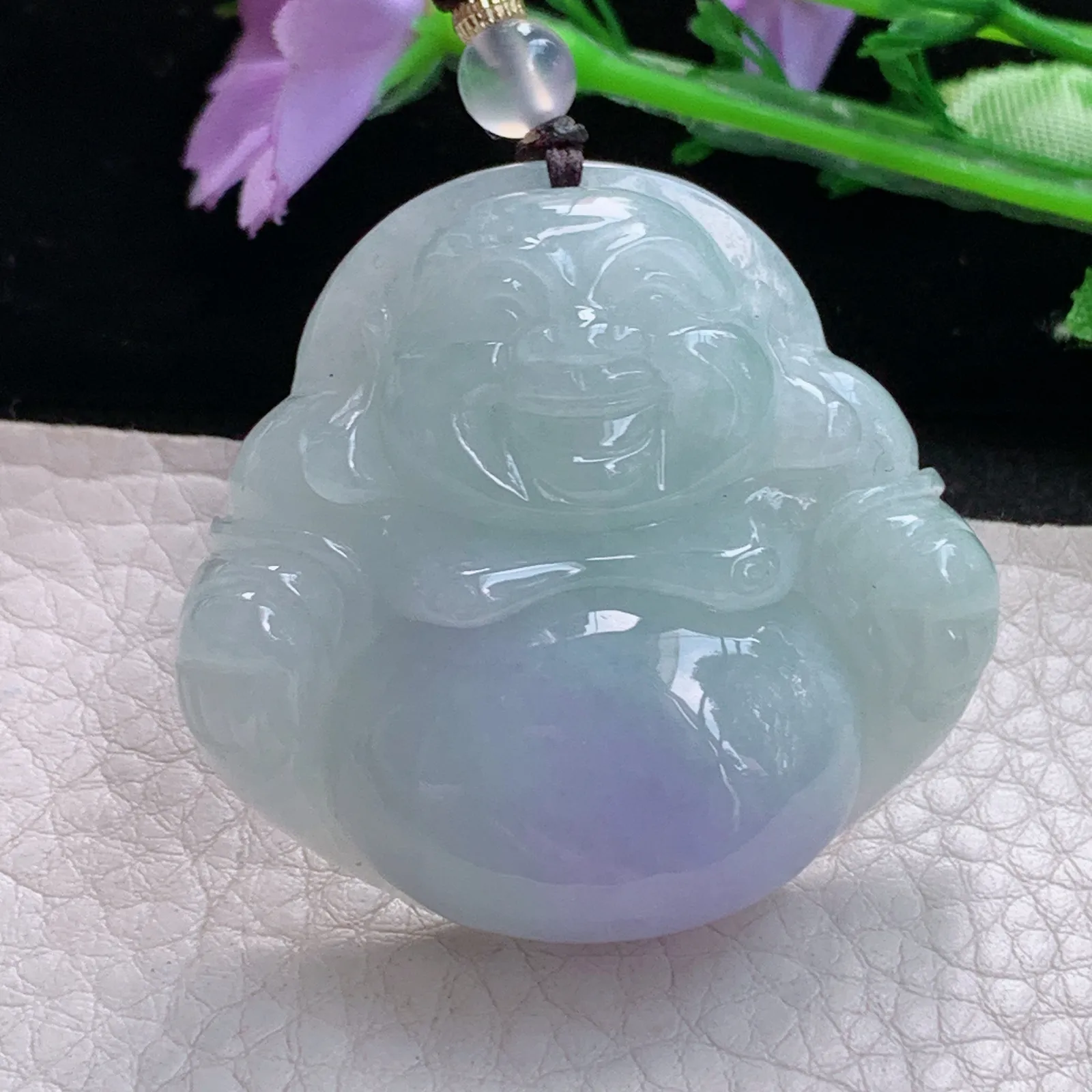 zen实拍41.8*44*12.8缅甸翡翠精美紫罗兰佛公 弥勒佛玉项坠 毛衣坠