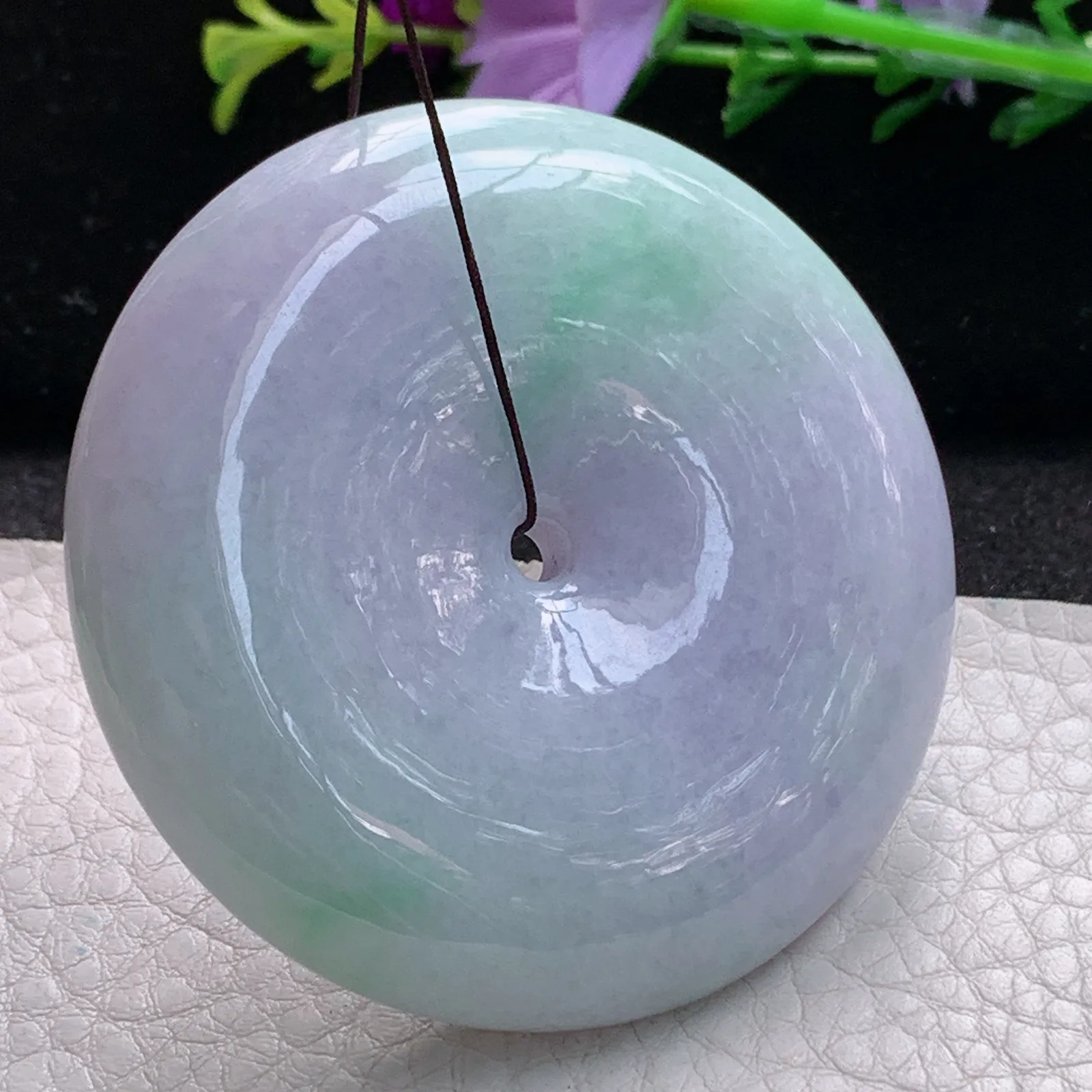 zen实拍55.3*13缅甸翡翠精美春带彩大平安扣 玉扣玉项坠 玉挂件