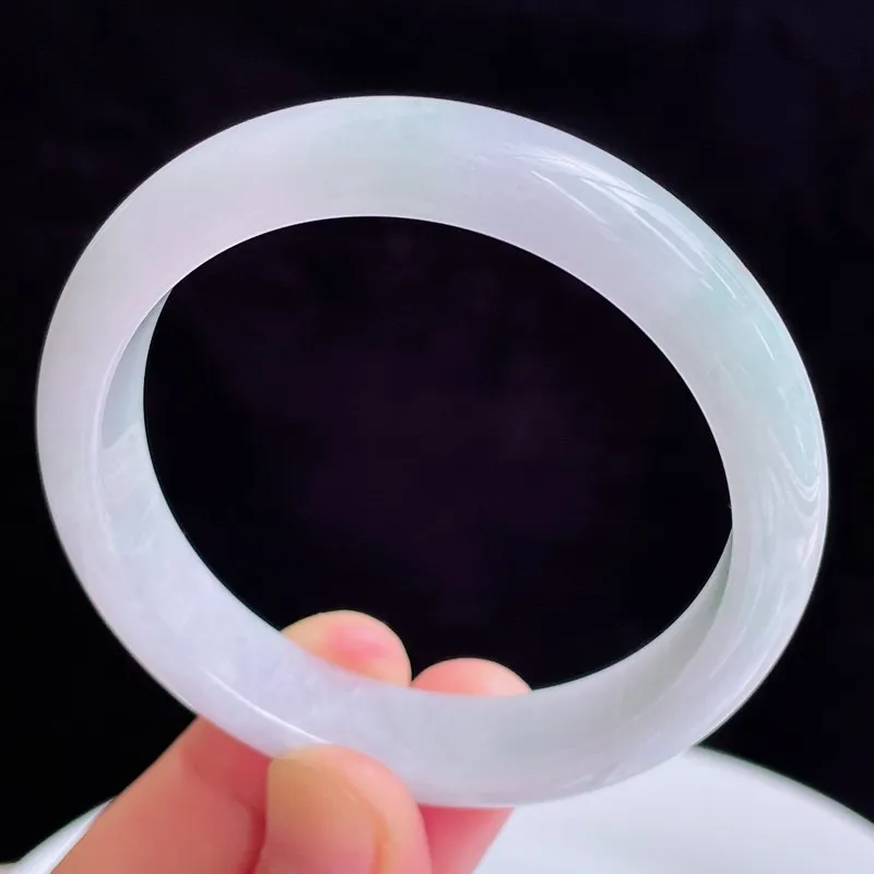 55圈有种有色天然翡翠A货淡紫玉手镯好种水春彩水润手镯47.75g