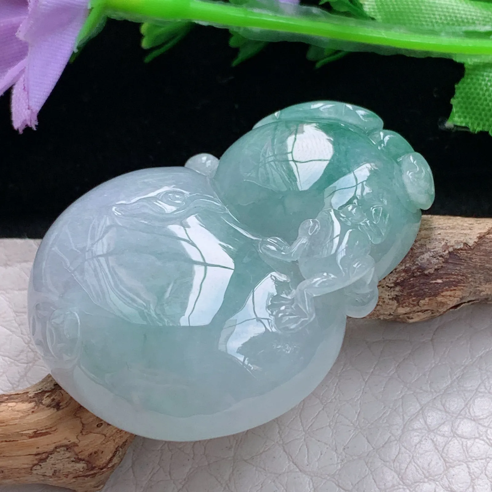 zen实拍46.5*35.2*11缅甸翡翠精美飘花大葫芦玉项坠 毛衣坠