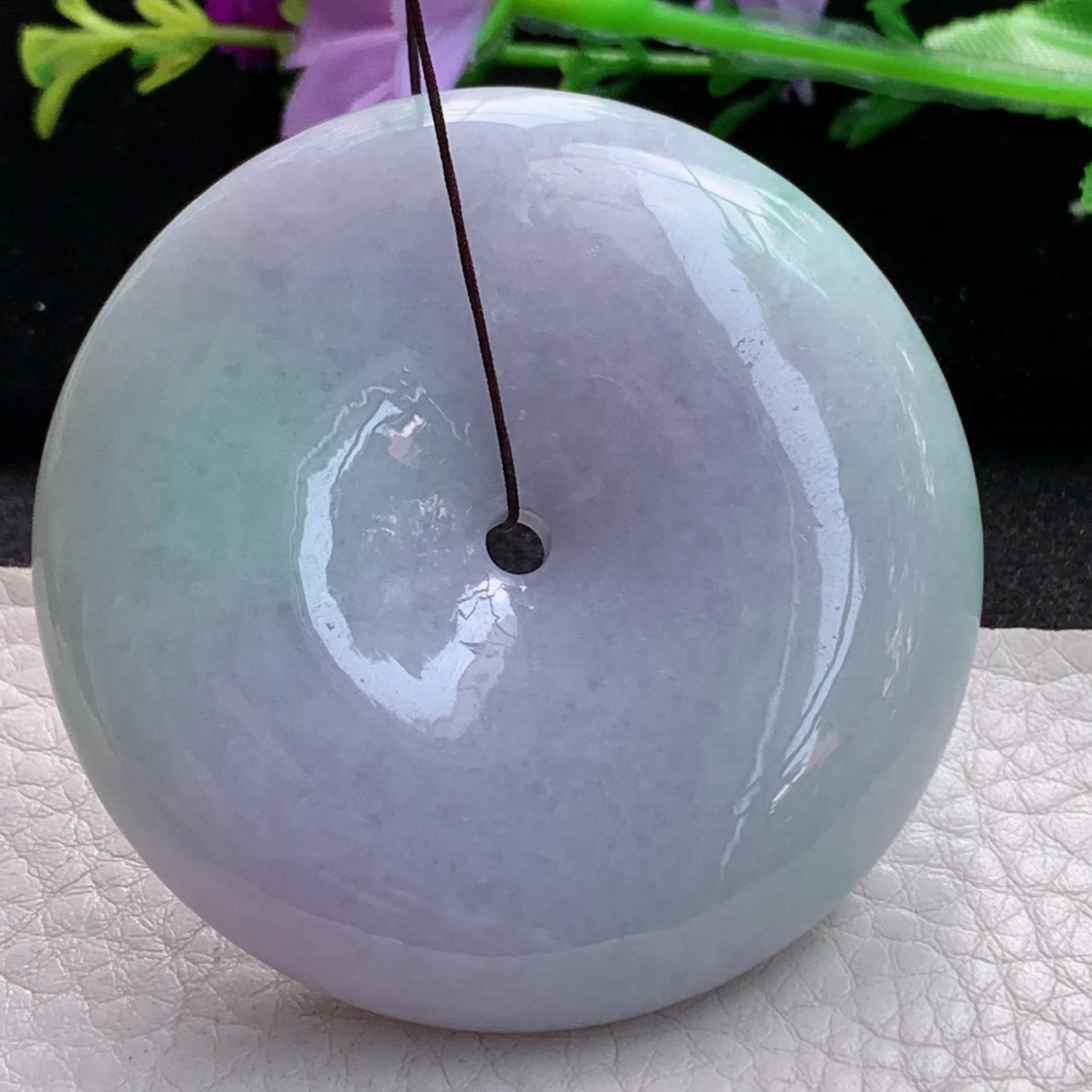 zen实拍55.3*13缅甸翡翠精美春带彩大平安扣 玉扣玉项坠 玉挂件