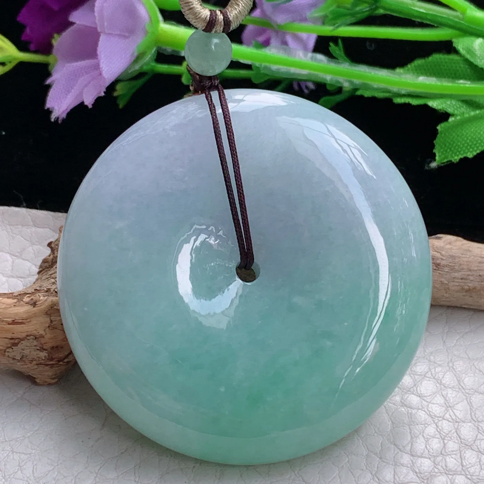 zen实拍50*12.3缅甸翡翠精美春带彩大平安扣 玉扣玉项坠 毛衣坠