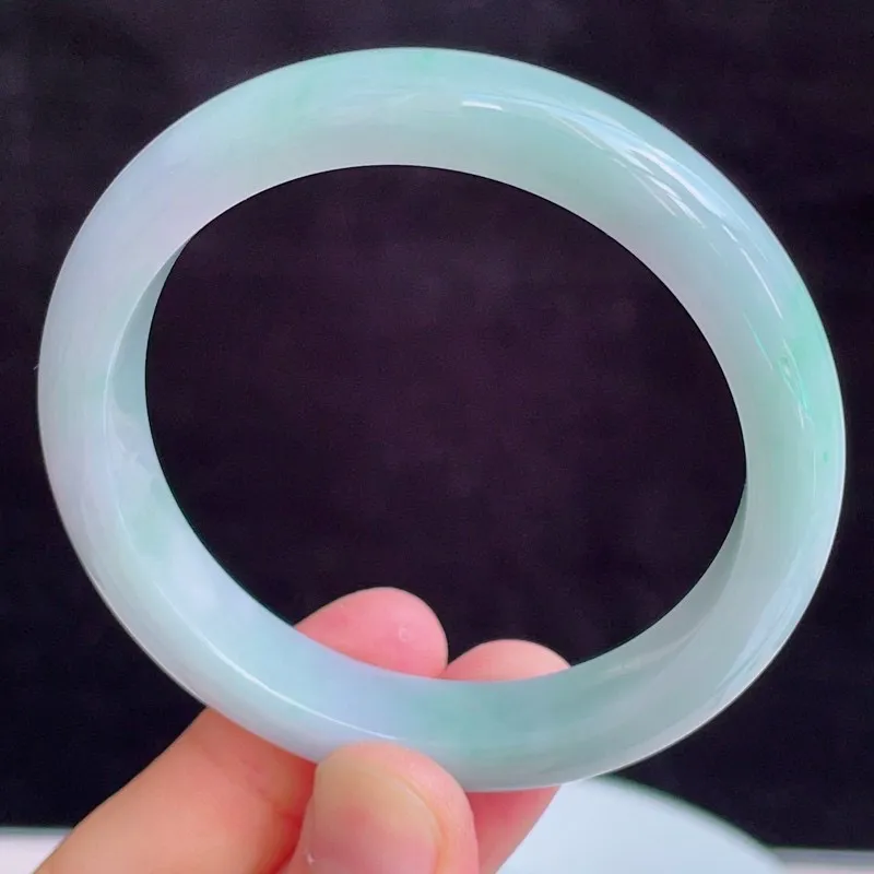 55圈有种有色天然翡翠A货玉手镯好种水春彩水润手镯49.71g