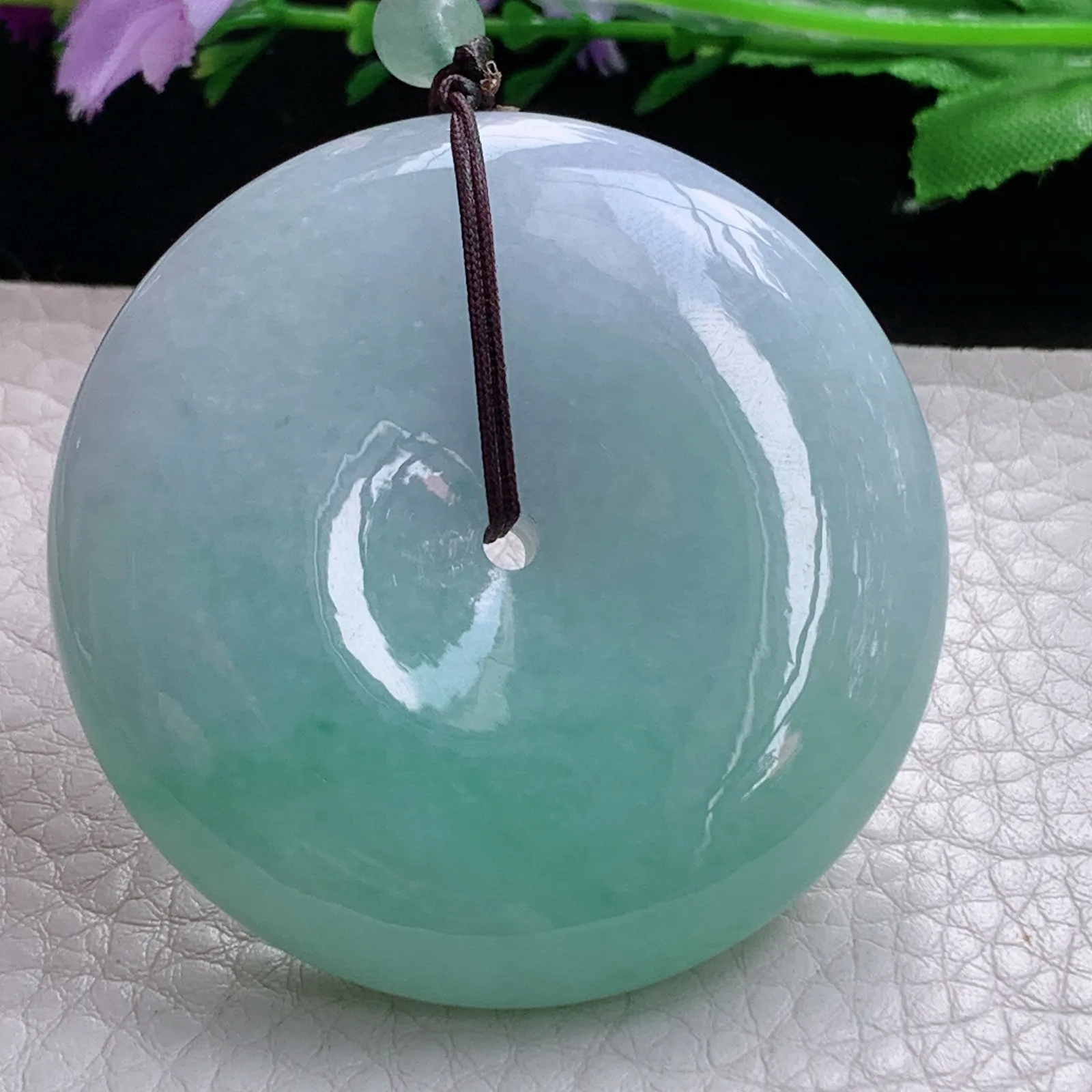 zen实拍50*12.3缅甸翡翠精美春带彩大平安扣 玉扣玉项坠 毛衣坠