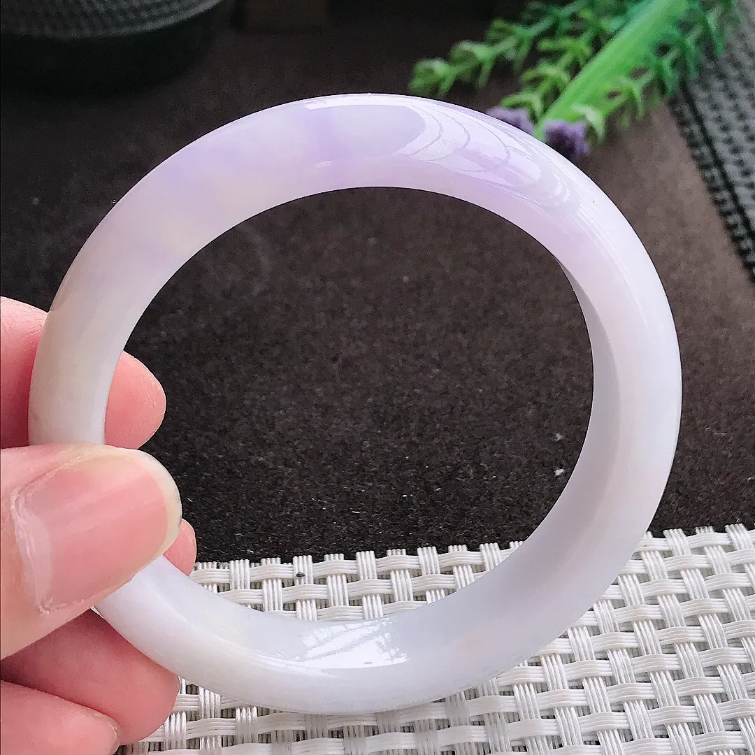 实拍A货翡翠55.5/12.4/8.6老坑秀气紫罗兰手镯翡翠玉镯子平安镯