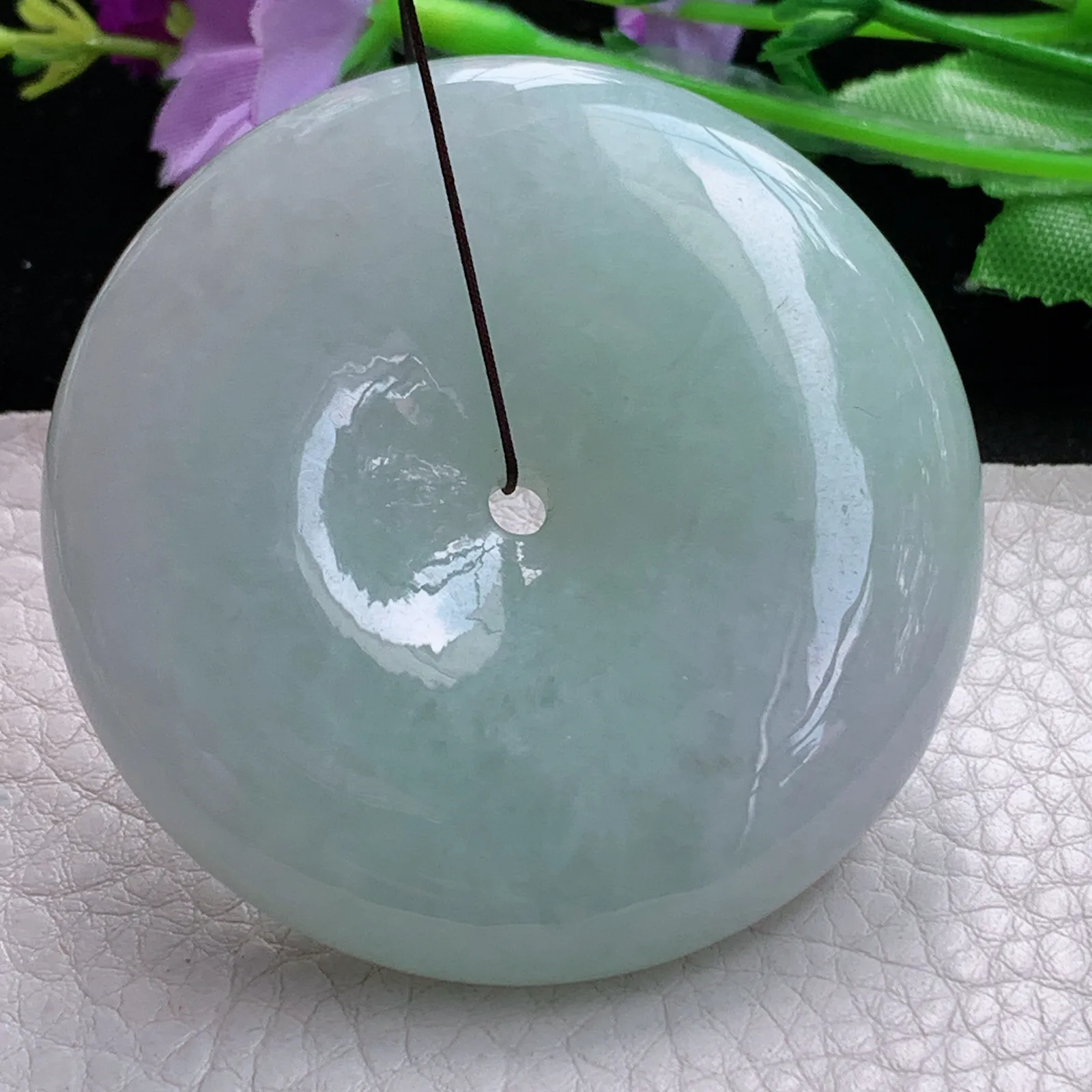 zen实拍55*12.8缅甸翡翠精美浅绿大平安扣 玉扣玉项坠 毛衣坠