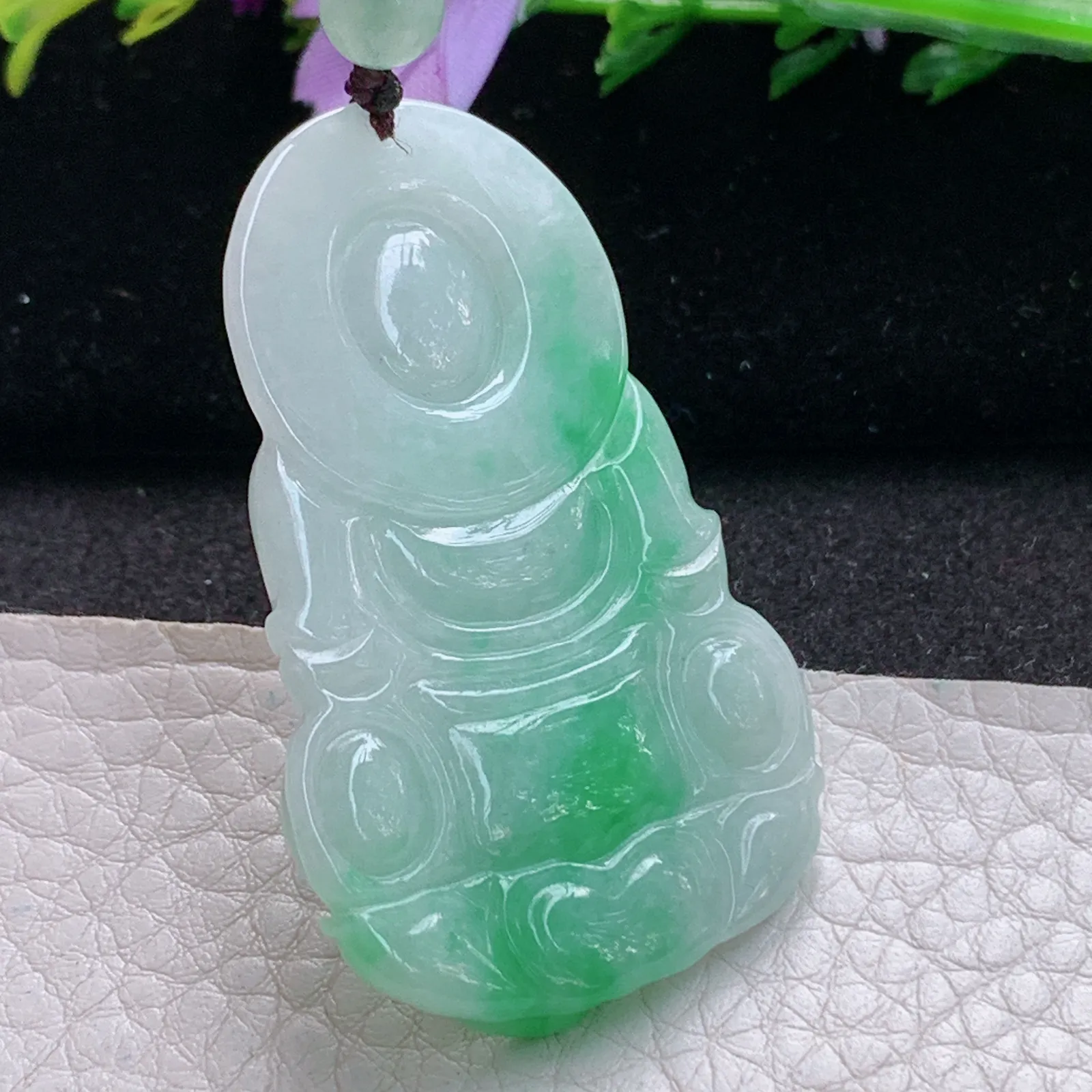 zen实拍50*31*5.8缅甸翡翠精美飘绿正庄观音 玉观音玉项坠 玉挂件