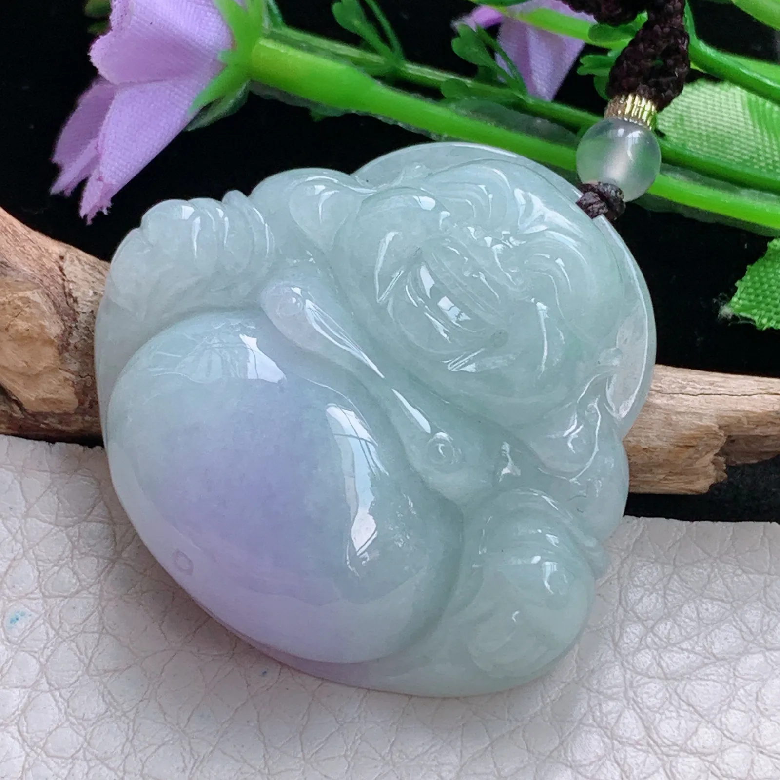 zen实拍41.8*44*12.8缅甸翡翠精美紫罗兰佛公 弥勒佛玉项坠 毛衣坠