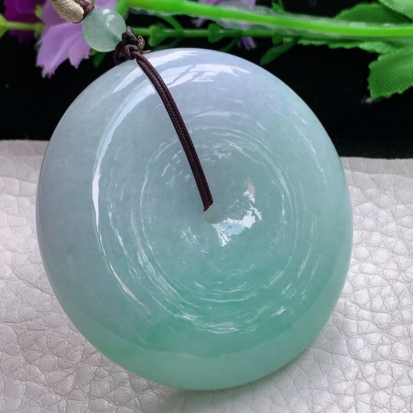 zen实拍50*12.3缅甸翡翠精美春带彩大平安扣 玉扣玉项坠 毛衣坠