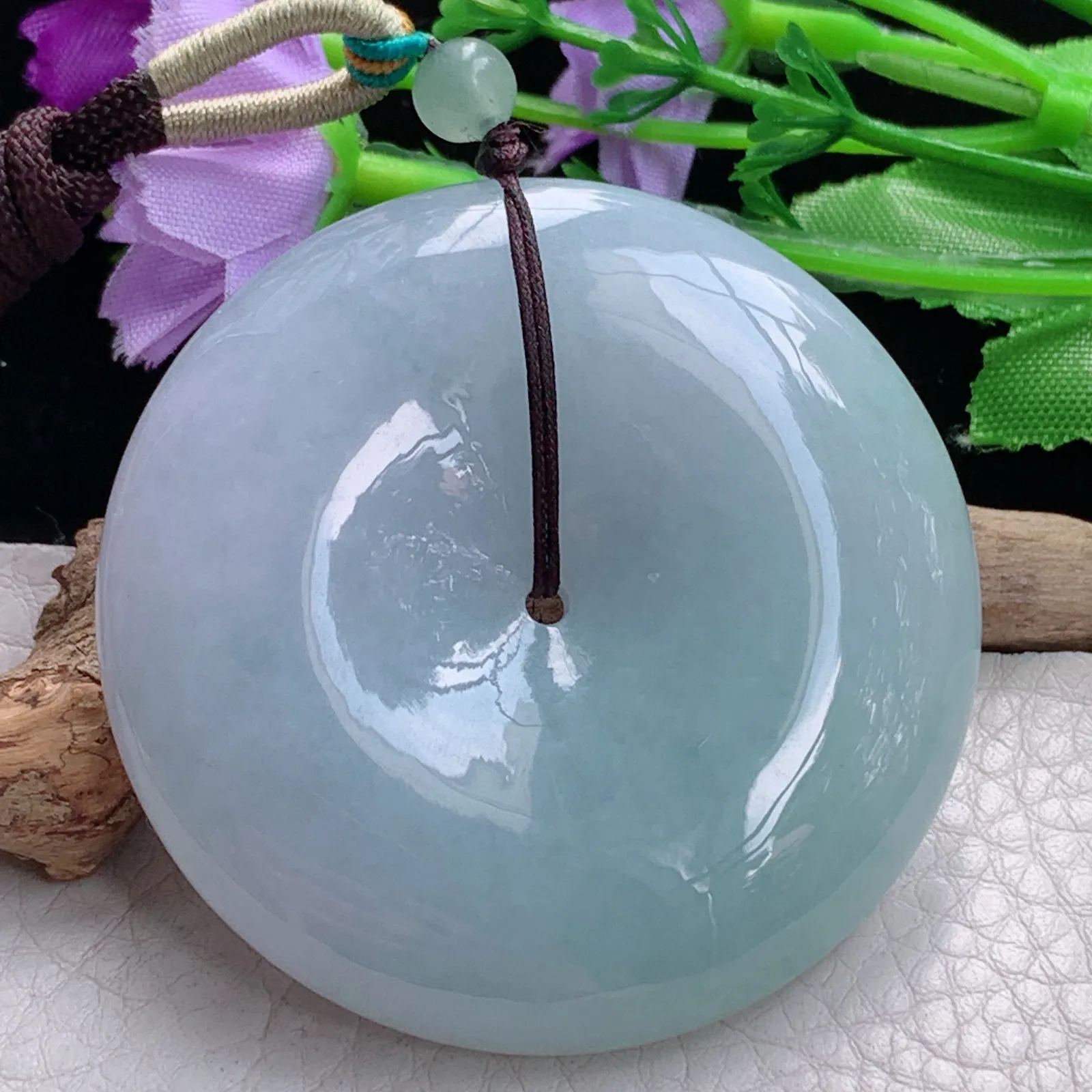 zen实拍54*12.2缅甸翡翠精美春带彩大平安扣 玉扣玉项坠 毛衣坠