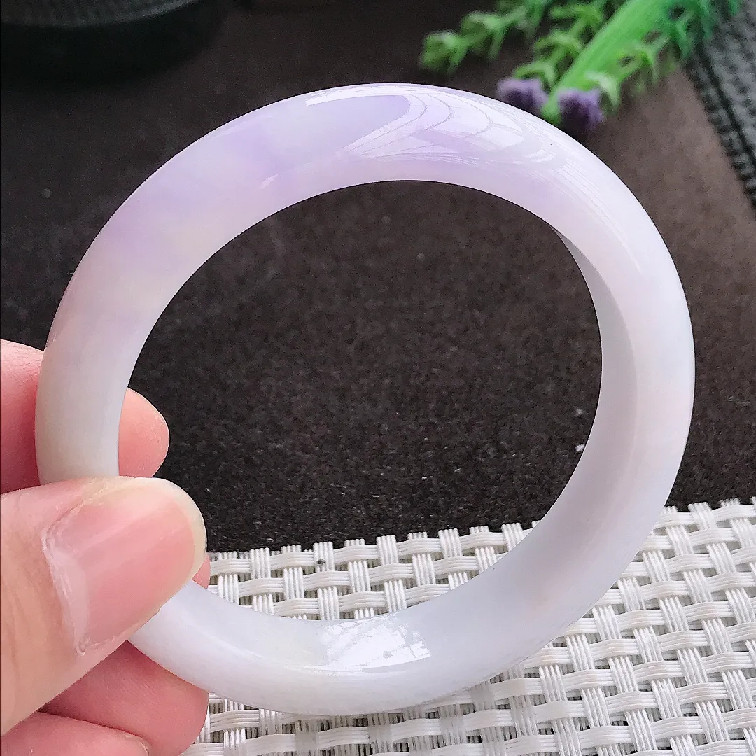 实拍A货翡翠55.5/12.4/8.6老坑秀气紫罗兰手镯翡翠玉镯子平安镯