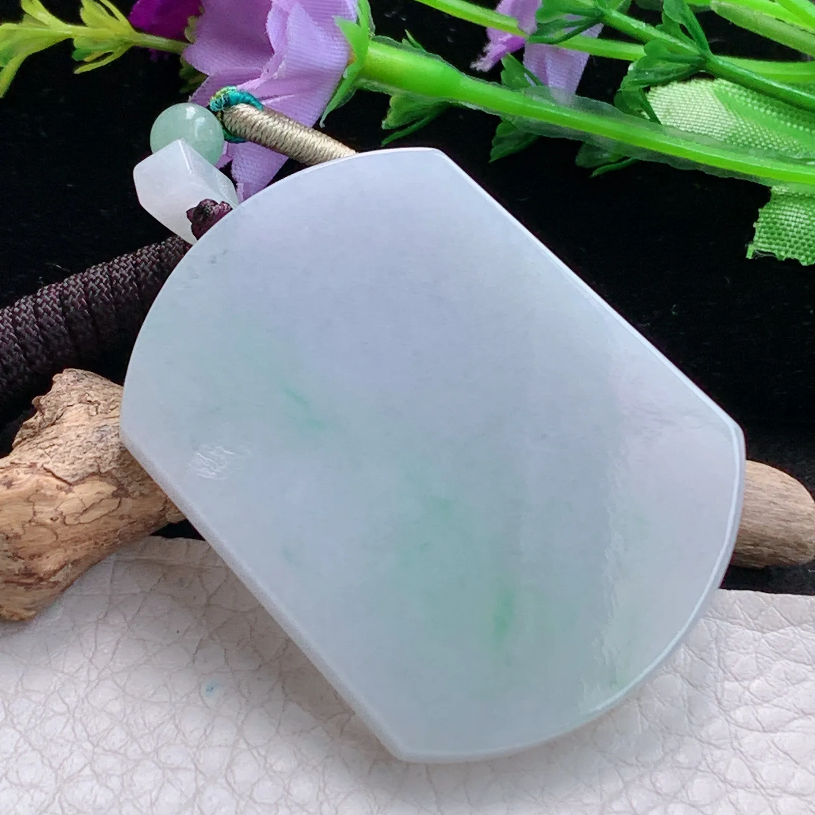 zen实拍53.3*41*5.7缅甸翡翠精美清新飘绿无事牌 素面牌玉项坠 玉挂件