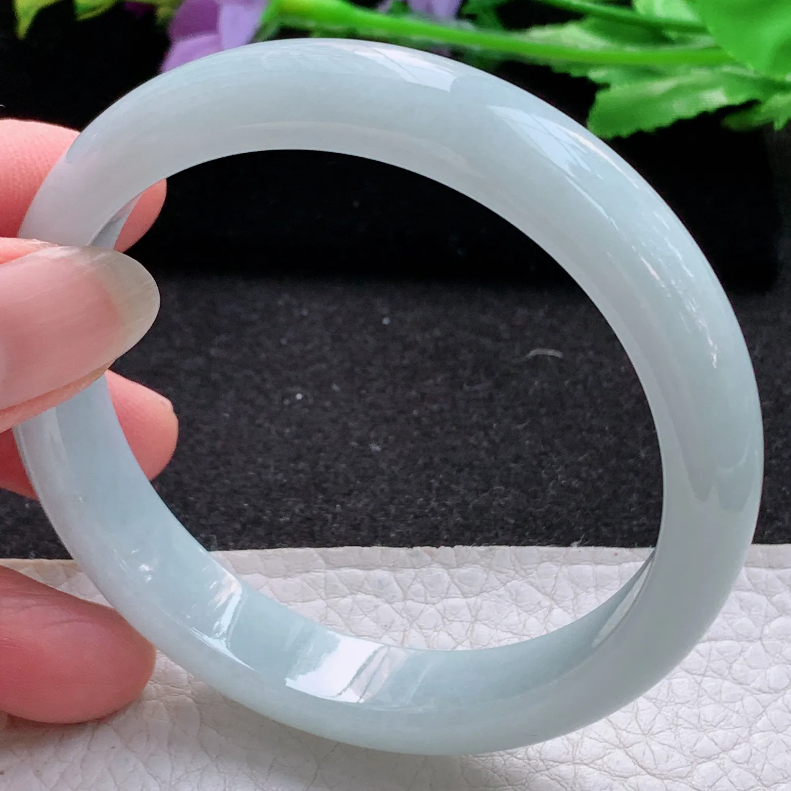 ee实拍58.7*12*7.5平安镯 缅甸翡翠a货玉手镯胶感浅绿宽边玉手环