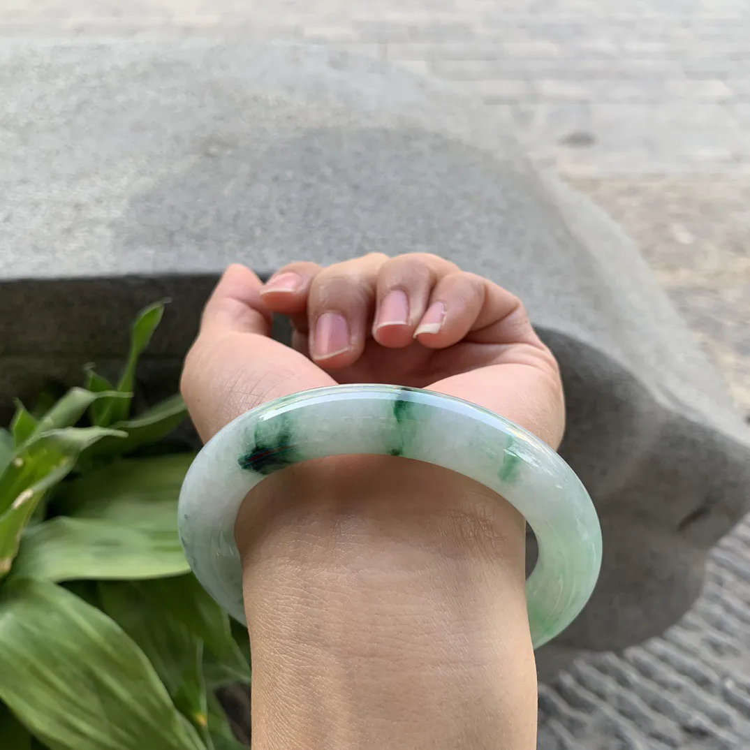 大圈口59-11.7 【飘绿花圆条手镯】圆条59 60可戴