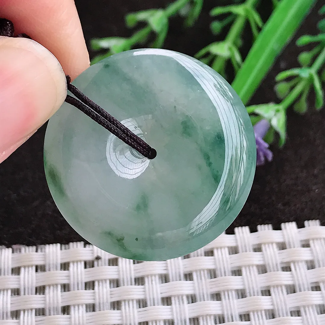 实拍A货翡翠29.9/5.5老坑冰胶果冻冰飘花平安扣吊坠翡翠玉扣挂件