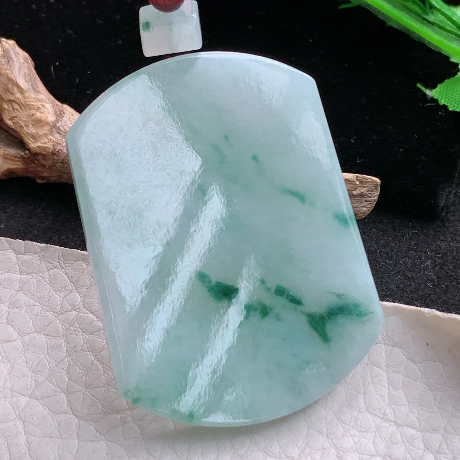 zen自然光55*41*5.8天然缅甸翡翠冰飘花平安无事牌 素面牌玉吊坠 玉挂件