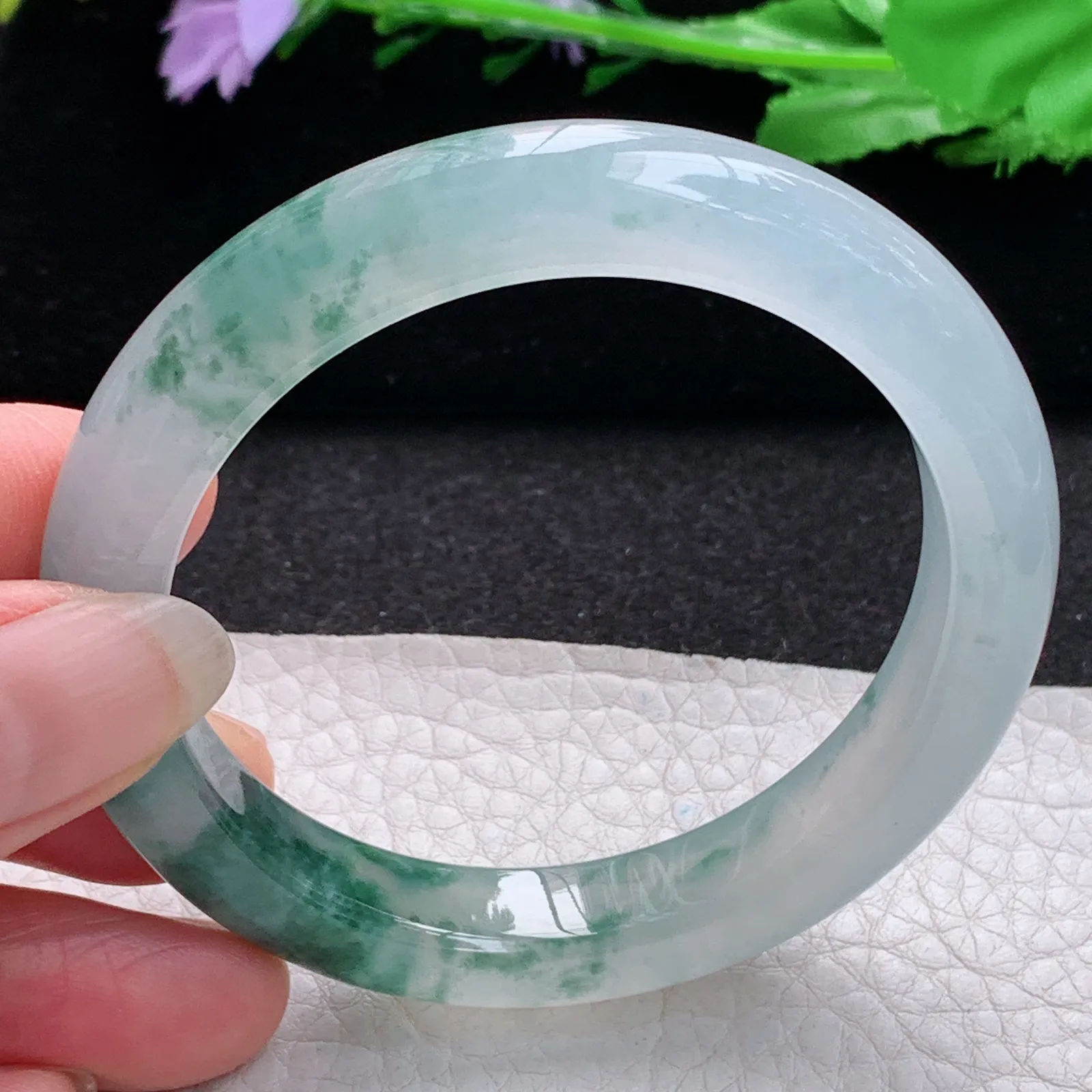 xo收藏级54.5*10.8*8.5平安镯 缅甸翡翠a货玉手镯冰种飘花宽边玉手环