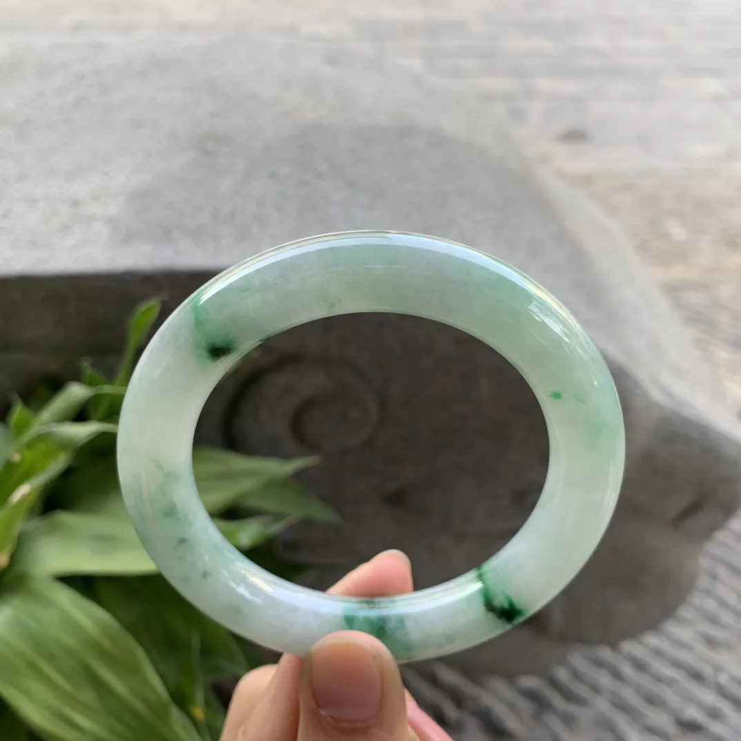 大圈口59-11.7 【飘绿花圆条手镯】圆条59 60可戴