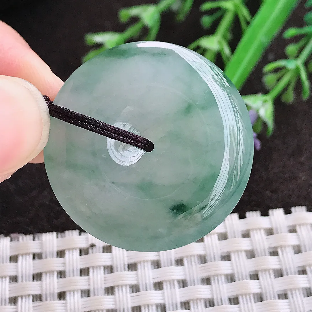 实拍A货翡翠29.9/5.5老坑冰胶果冻冰飘花平安扣吊坠翡翠玉扣挂件