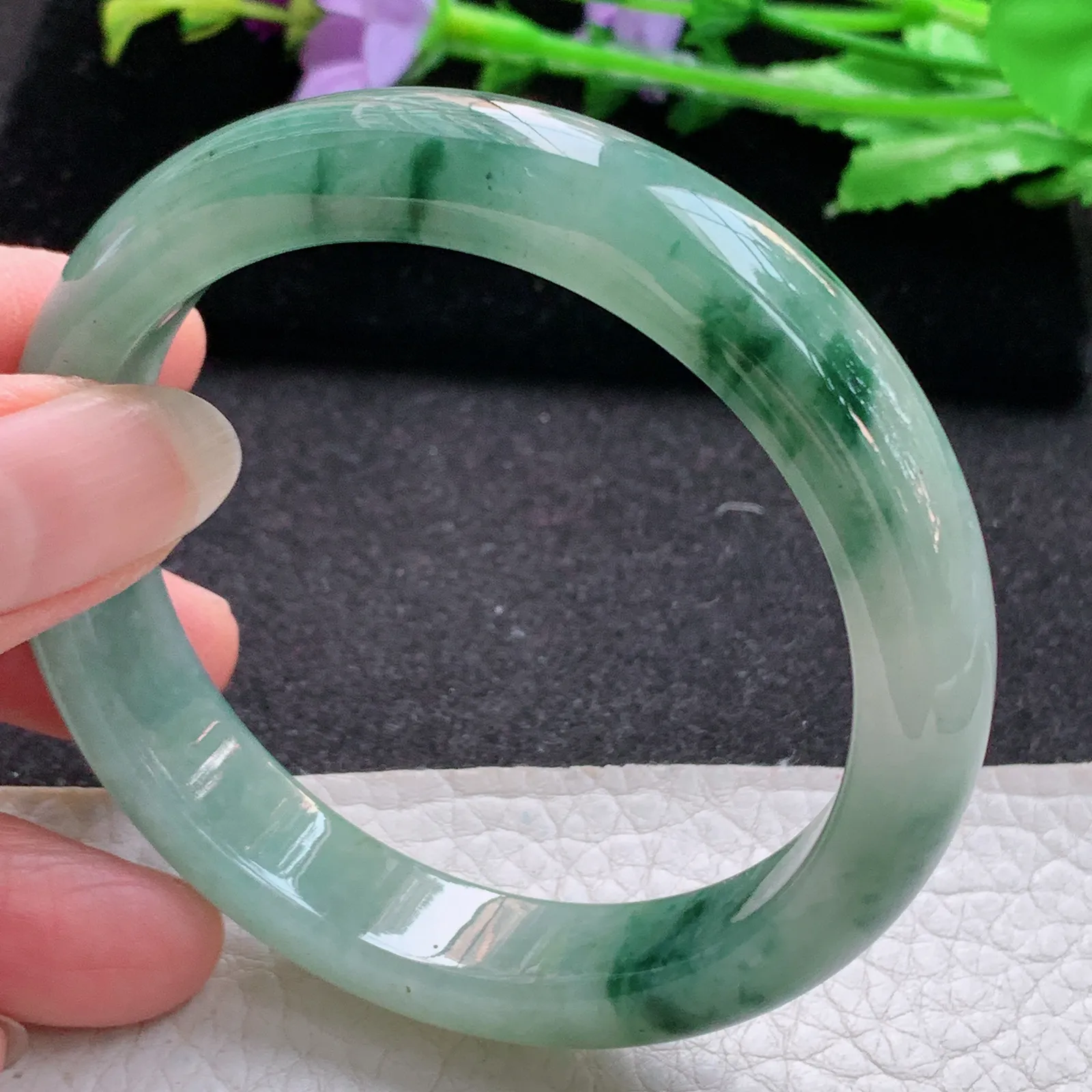 ss实拍57*12.2*8.5平安镯 缅甸翡翠a货玉手镯冰飘花宽边玉手环